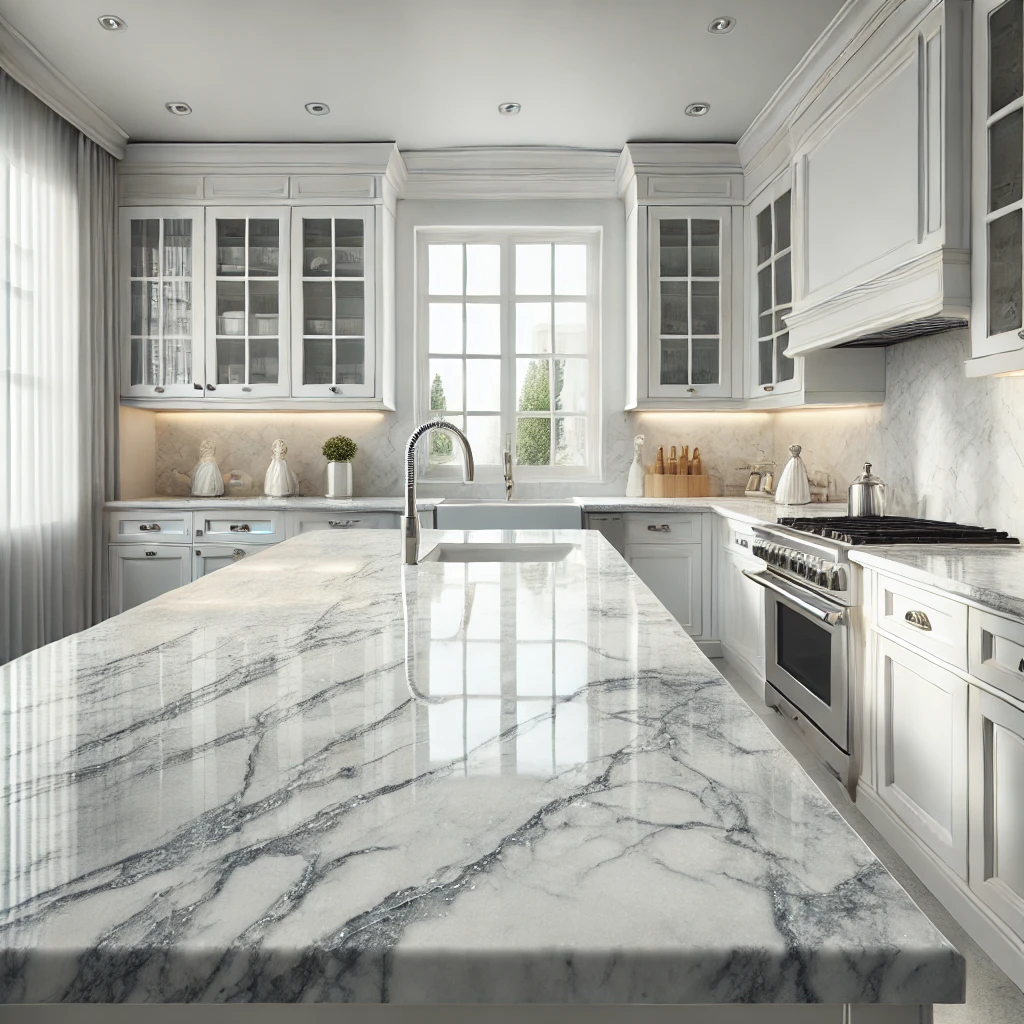 White Fantasy Granite - Modern Kitchen Countertop with Grey Veining and Polished Finish